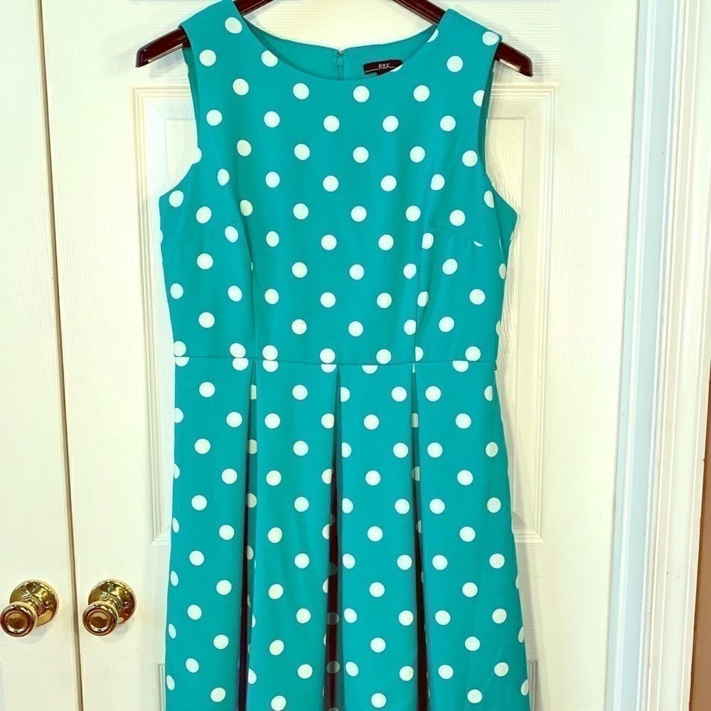 VINTAGE R&K GREEN w WHITE POLKA DOTS SIZE 14